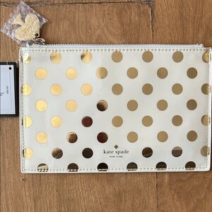 Kate Spade White Pouch with Gold Dots NEW
